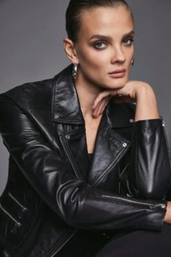 Karen Millen Tall Leather Signature Biker Jacket -Karen Millen Shop black tall leather signature biker jacket 4
