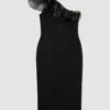 Karen Millen Tall One Shoulder Organza Flower Detail Knit Midi Dress