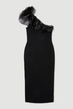 Karen Millen Tall One Shoulder Organza Flower Detail Knit Midi Dress