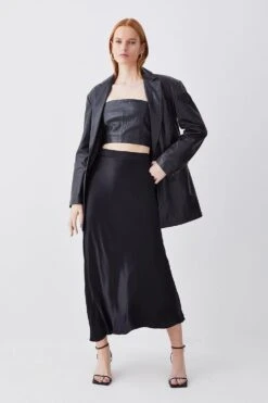 Karen Millen Tall Satin Viscose Woven Skirt -Karen Millen Shop black tall satin viscose woven skirt 2
