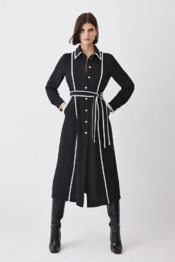 Karen Millen Tall Soft Tailored Pipe Detail Sleeved Shirt Dress