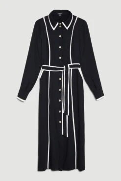 Karen Millen Tall Soft Tailored Pipe Detail Sleeved Shirt Dress -Karen Millen Shop black tall soft tailored pipe detail sleeved shirt dress 3