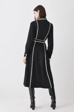 Karen Millen Tall Soft Tailored Pipe Detail Sleeved Shirt Dress -Karen Millen Shop black tall soft tailored pipe detail sleeved shirt dress 4