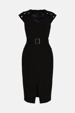Karen Millen Tall Structured Crepe Belted Forever Midi Dress -Karen Millen Shop black tall structured crepe belted forever midi dress 2