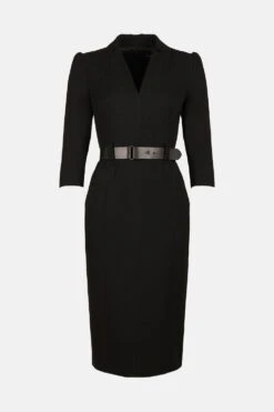 Karen Millen Tall Structured Crepe Belted Forever Midi Dress
