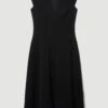 Karen Millen Tall Structured Crepe Seam Detail Full Skirt Midi Dress -Karen Millen Shop black tall structured crepe seam detail full skirt midi dress