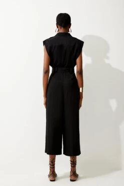 Karen Millen Tall Topstitch Belted Linen Viscose Jumpsuit 9 Karen Millen Tall Topstitch Belted Linen Viscose Jumpsuit -Karen Millen Shop black tall topstitch belted linen viscose jumpsuit 2