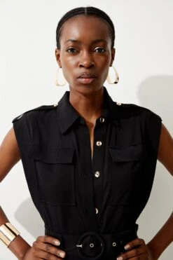 Karen Millen Tall Topstitch Belted Linen Viscose Jumpsuit 10 Karen Millen Tall Topstitch Belted Linen Viscose Jumpsuit -Karen Millen Shop black tall topstitch belted linen viscose jumpsuit 3