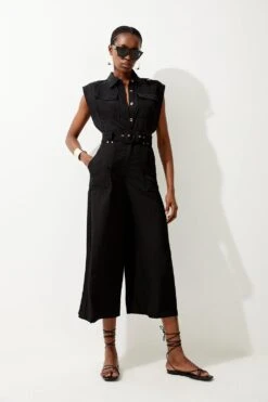 Karen Millen Tall Topstitch Belted Linen Viscose Jumpsuit 11 Karen Millen Tall Topstitch Belted Linen Viscose Jumpsuit -Karen Millen Shop black tall topstitch belted linen viscose jumpsuit 4