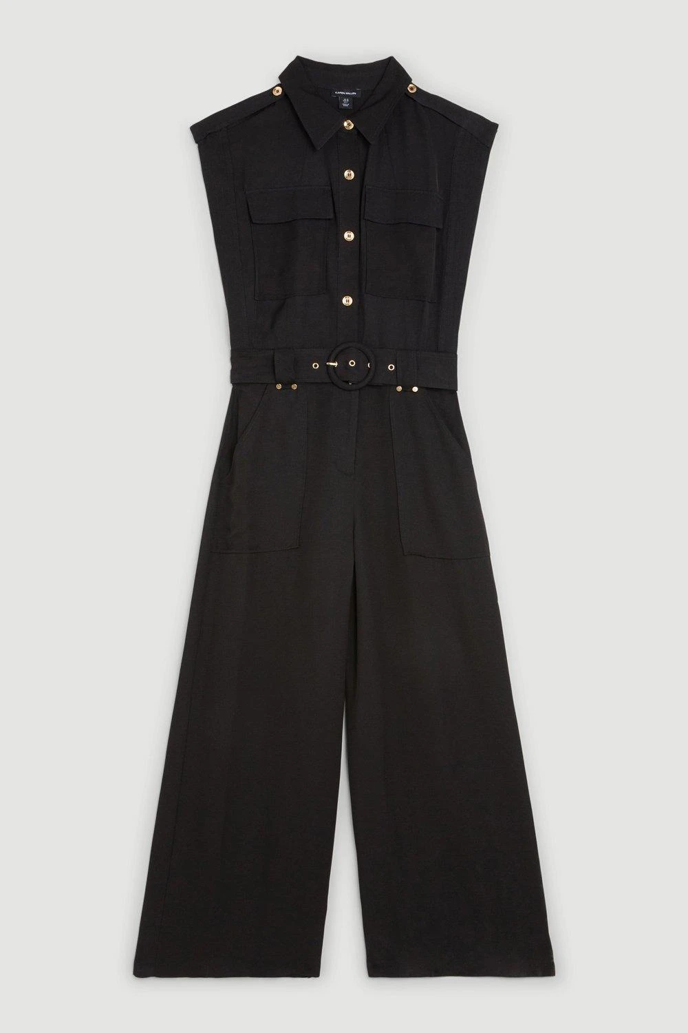Karen Millen Tall Topstitch Belted Linen Viscose Jumpsuit 3 Karen Millen Tall Topstitch Belted Linen Viscose Jumpsuit