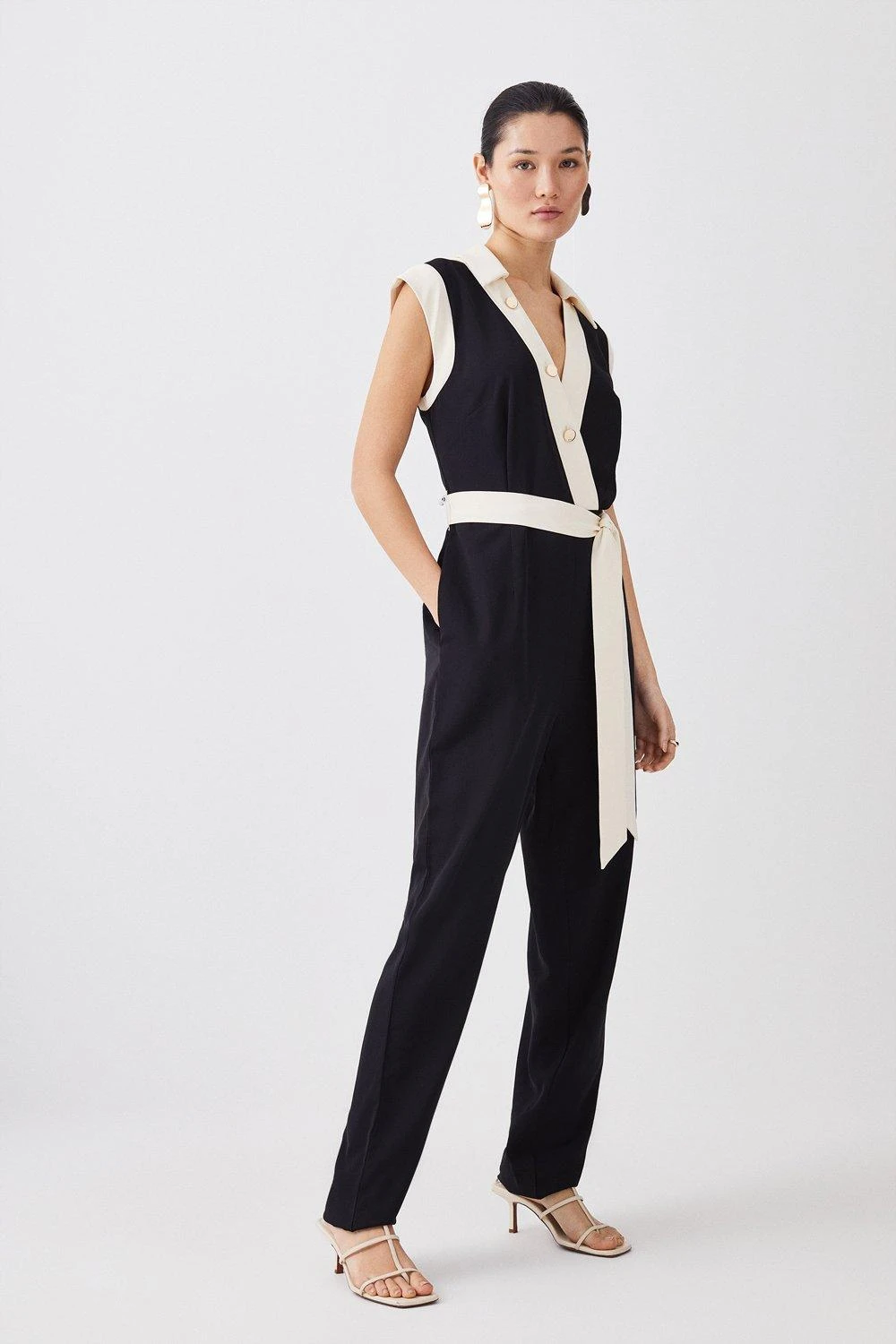 Karen Millen Tall Twill Button Detail Woven Wrap Jumpsuit 4 Karen Millen Tall Twill Button Detail Woven Wrap Jumpsuit - Image 2