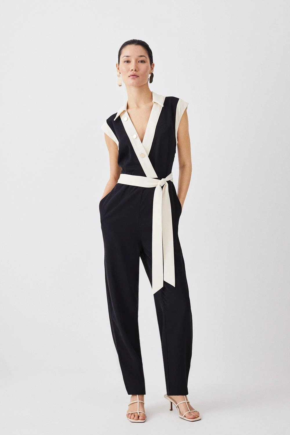 Karen Millen Tall Twill Button Detail Woven Wrap Jumpsuit 5 Karen Millen Tall Twill Button Detail Woven Wrap Jumpsuit - Image 3