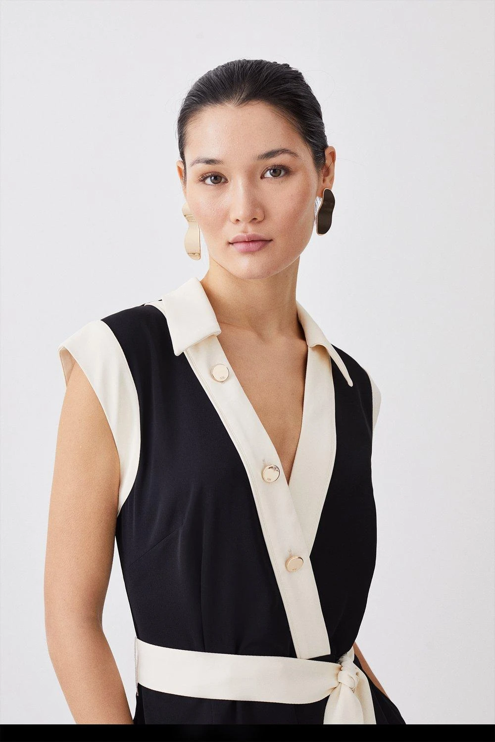 Karen Millen Tall Twill Button Detail Woven Wrap Jumpsuit 3 Karen Millen Tall Twill Button Detail Woven Wrap Jumpsuit