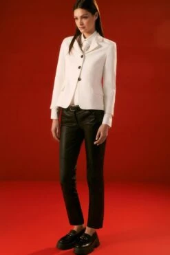 Karen Millen The Founder Veg Tan Stretch Leather Low Rise 5 Pocket Jean -Karen Millen Shop black the founder veg tan stretch leather low rise 5 pocket jean 1 4