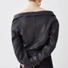Karen Millen Washed Leather Off The Shoulder Biker Jacket -Karen Millen Shop black washed leather off the shoulder biker jacket