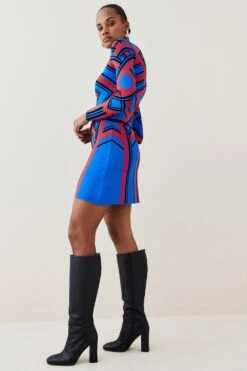 Karen Millen Placement Stripe Jacquard Zip Through Jacket