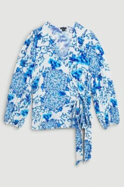 Karen Millen Plus Size Baroque Tile Wrap Top