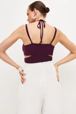 Karen Millen Petite Strap Detail Jersey Crepe Top -Karen Millen Shop burgundy petite strap detail jersey crepe top 2