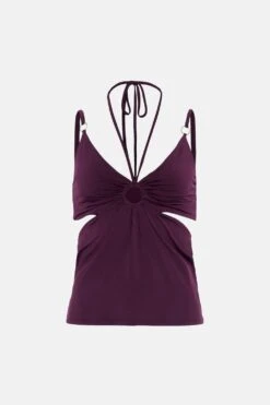 Karen Millen Petite Strap Detail Jersey Crepe Top -Karen Millen Shop burgundy petite strap detail jersey crepe top 3