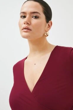Karen Millen Plus Size Long Sleeve Jersey Wrap Top -Karen Millen Shop burgundy plus size long sleeve jersey wrap top 3