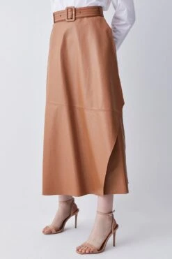 Karen Millen Leather Belted Drape Hem Maxi Skirt
