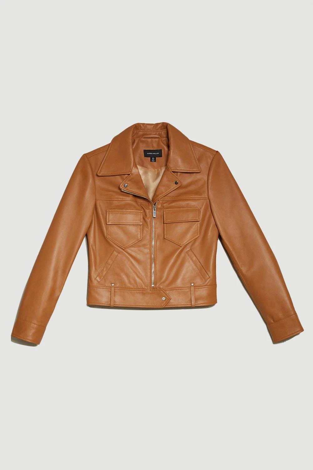 Karen Millen Leather Pocket Detail Belted Biker Jacket 5 Karen Millen Leather Pocket Detail Belted Biker Jacket - Image 3