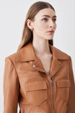 Karen Millen Leather Pocket Detail Belted Biker Jacket 10 Karen Millen Leather Pocket Detail Belted Biker Jacket -Karen Millen Shop camel leather pocket detail belted biker jacket 3
