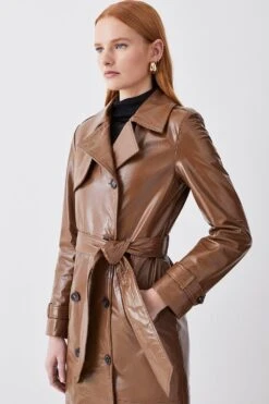 Karen Millen Patent Leather Trench Coat -Karen Millen Shop camel patent leather trench coat 1 5