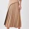 Karen Millen Petite Buckle Detail Pleated Midi Skirt -Karen Millen Shop camel petite buckle detail pleated midi skirt
