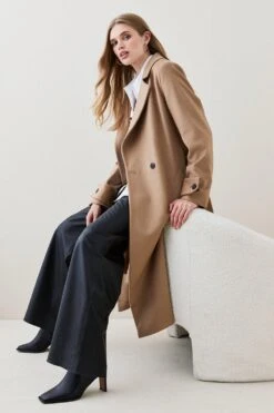 Karen Millen Petite Italian Luxurious Textured Wool Luxe Belted Trench Coat -Karen Millen Shop camel petite italian luxurious textured wool luxe belted trench coat 1
