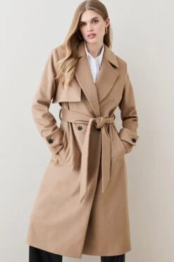 Karen Millen Petite Italian Luxurious Textured Wool Luxe Belted Trench Coat -Karen Millen Shop camel petite italian luxurious textured wool luxe belted trench coat 2