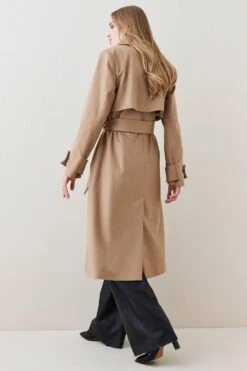 Karen Millen Petite Italian Luxurious Textured Wool Luxe Belted Trench Coat -Karen Millen Shop camel petite italian luxurious textured wool luxe belted trench coat 4