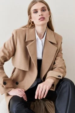 Karen Millen Petite Italian Luxurious Textured Wool Luxe Belted Trench Coat -Karen Millen Shop camel petite italian luxurious textured wool luxe belted trench coat 5