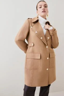 Karen Millen Plus Size Italian Virgin Wool Military Midi Coat