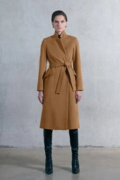 Karen Millen Tall Italian Wool Cashmere Notch Neck Coat -Karen Millen Shop camel tall italian wool cashmere notch neck coat 1 2