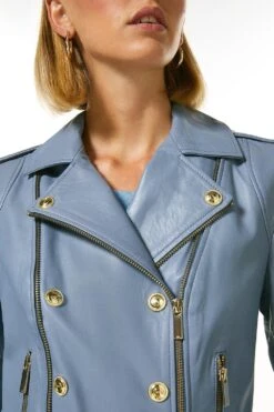 Karen Millen Petite Military Leather Biker -Karen Millen Shop cashew petite military leather biker 2