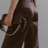 Karen Millen Leather Clean Wide Leg Trousers -Karen Millen Shop chocolate leather clean wide leg trousers