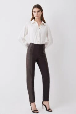 Karen Millen Petite Ponte & Pu Jodhpur Leggings -Karen Millen Shop chocolate petite ponte pu jodhpur leggings 1 1