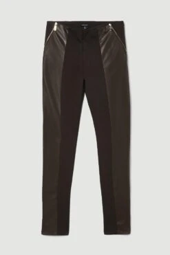 Karen Millen Petite Ponte & Pu Jodhpur Leggings -Karen Millen Shop chocolate petite ponte pu jodhpur leggings 1 2