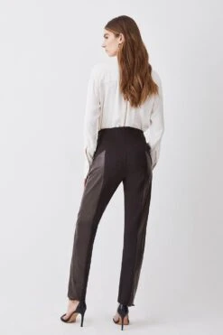 Karen Millen Petite Ponte & Pu Jodhpur Leggings -Karen Millen Shop chocolate petite ponte pu jodhpur leggings 1 3