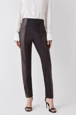 Karen Millen Petite Ponte & Pu Jodhpur Leggings -Karen Millen Shop chocolate petite ponte pu jodhpur leggings 1 4