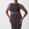 Karen Millen Plus Size Ponte And Faux Leather Pencil Midi Dress -Karen Millen Shop chocolate plus size ponte and faux leather pencil midi dress