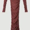 Karen Millen Tall Gathered Slinky Bardot Maxi Dress -Karen Millen Shop chocolate tall gathered slinky bardot maxi dress