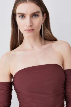 Karen Millen Tall Gathered Slinky Bardot Maxi Dress -Karen Millen Shop chocolate tall gathered slinky bardot maxi dress 4