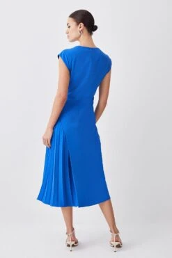 Karen Millen Petite Tailored Military Pleat Midi Dress -Karen Millen Shop cobalt petite tailored military pleat midi dress 1
