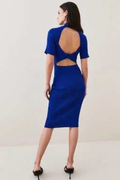 Karen Millen Petite Twist Back Reverse Knit Mini Dress -Karen Millen Shop cobalt petite twist back reverse knit mini dress 1 3