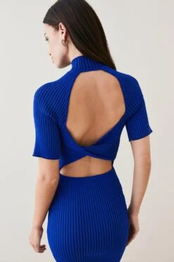 Karen Millen Petite Twist Back Reverse Knit Mini Dress -Karen Millen Shop cobalt petite twist back reverse knit mini dress 1 4