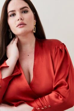 Karen Millen Plus Size Viscose Satin Strong Jacket -Karen Millen Shop copper plus size viscose satin strong jacket 2