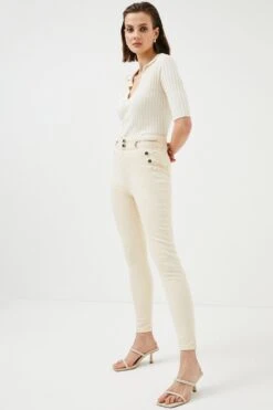 Front Page -Karen Millen Shop cream high rise skinny waist detail jeans 1