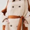 Karen Millen Petite Longline Db Faux Shearling Belted Coat -Karen Millen Shop cream petite longline db faux shearling belted coat
